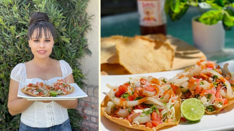 Deliciosas tostadas de cueritos con repollo