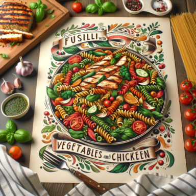 fusilli con verduras y pollo